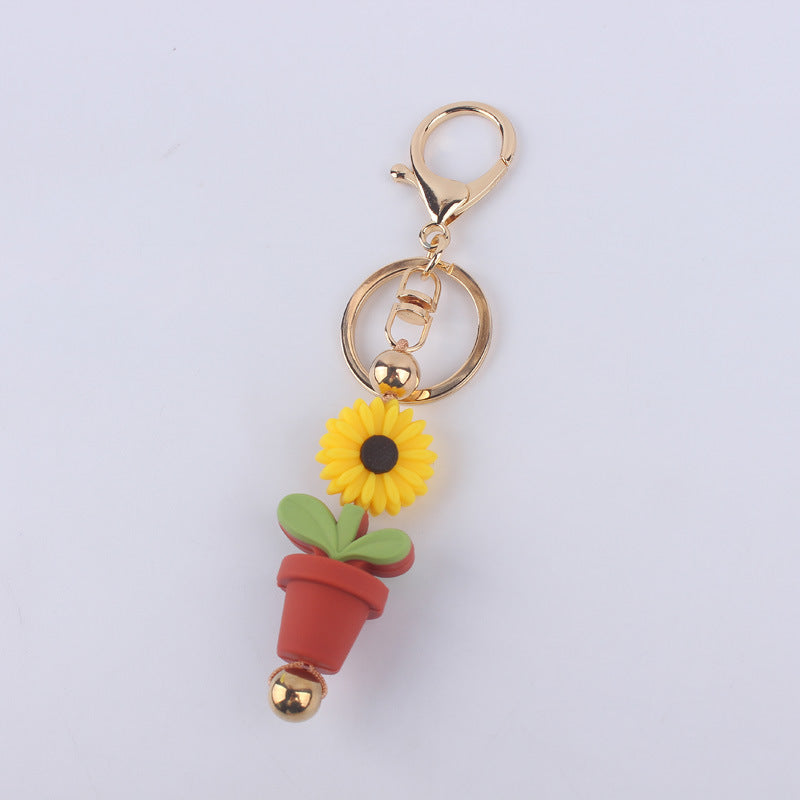 Wholesale Cartoon Daisy Flower Silicone Bead Keychain